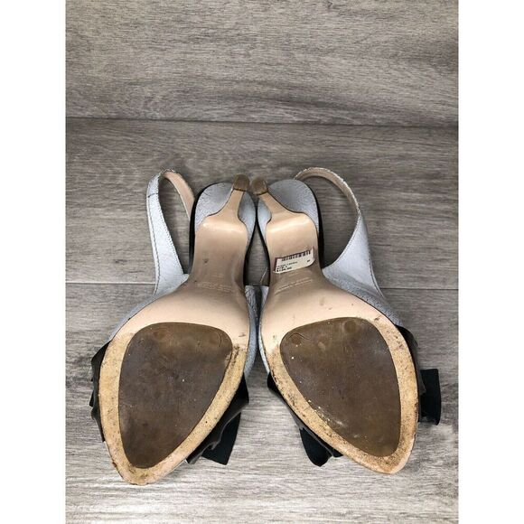 miu miu Great Labels White Patent Black Bow Peep Slingback Heels Women Sz 37EU/6 - Picture 15 of 16